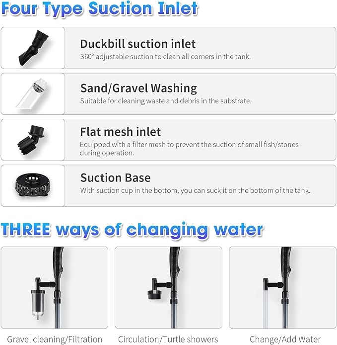 Aquarium Vacuum Gravel Cleaner, 6 in 1 Fish Tank Cleaning Kit,32W Automatic Aquarium Vacuum Gravel Cleaner Set for Change Water Wash Sand Water Filter and Water Circulation HEKIWAY