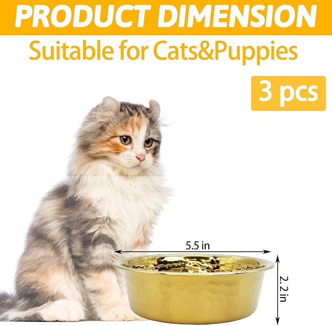 kathson 3pcs Premium Stainless Steel Dog Bowls, Hammered Thickened Metal Dog Bowl Feeding or Water Bowls for Small/Meidum/Large Sized Dogs&Cats Stackable Metal Cat Bowl Dishwasher Safe 5.5 Dia. - PAWPICO