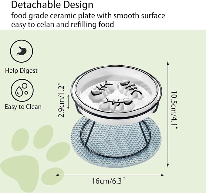 Elevated Cat Slow Feeder Bowls,Whisker Friendly Cat Bowl, Ceramic Raised Slow Feeder Bowl, Anti Vomit Promotes Digestion Slow Feeder Bowls for Dry and Wet Food - PAWPICO