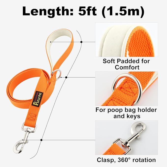 Plutus Pet Cotton Dog Harness and Leash Set, Reflective and Soft Padded, Quick Fit Vest Harness, for Small, Medium and Large Dogs, Orange, XS - PAWPICO