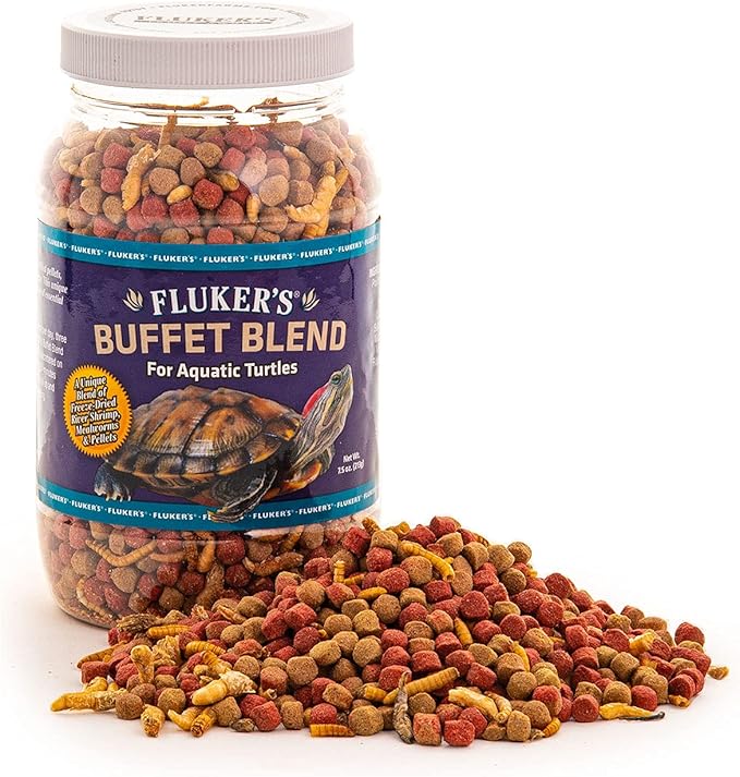 Fluker's Buffet Blend Aquatic Formula, Turtle Food with Freeze, Dried Shrimp, Mealworms, and Vitamin Enriched Pellets, 7.5 oz Flukers