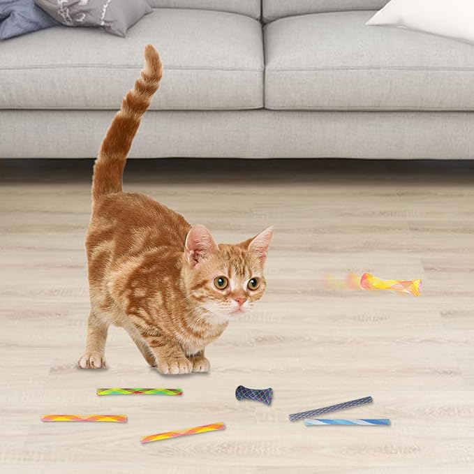 Andiker 20pcs Cat Tube Toy, 5.1inch Nylon Mesh Telescopic Folding Plastic Cat Spring Toy, Stylish Multi-Colored Cat Chew Toy, Interactive Cat Toys for Indoor Cats to Chase, Bite, and Pounce (20pcs) - PAWPICO