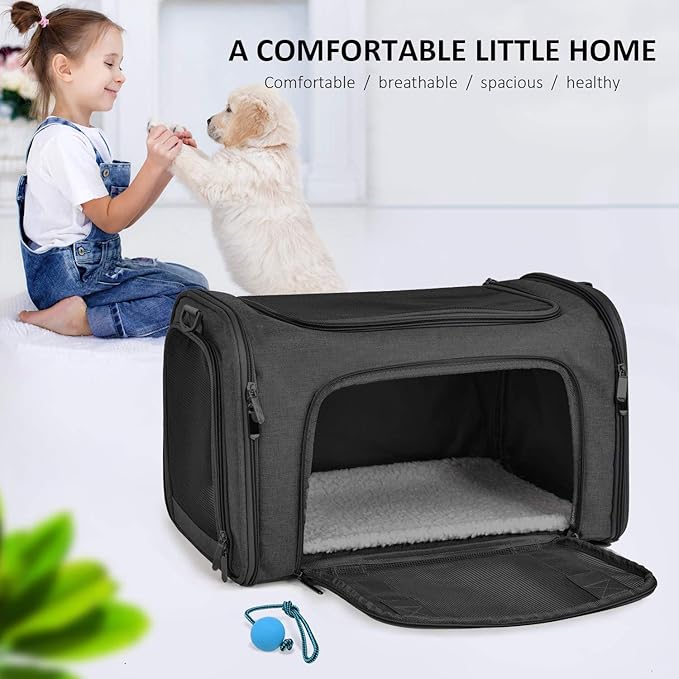 Henkelion Large Soft Sided Cat and Pet Carrier for Cats and Puppies up to 25Lbs - Collapsible, Waterproof Travel Carrier - Black - PAWPICO