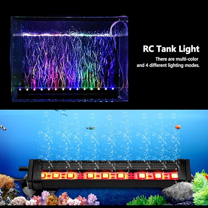 TOPINCN LED Aquarium Light Fish Tank Bubble Light Underwater Led Light with Remote Control + Manual Color Change - Highlight Colorful Aquarium Light Kit(US Plug)(16cm) TOPINCN