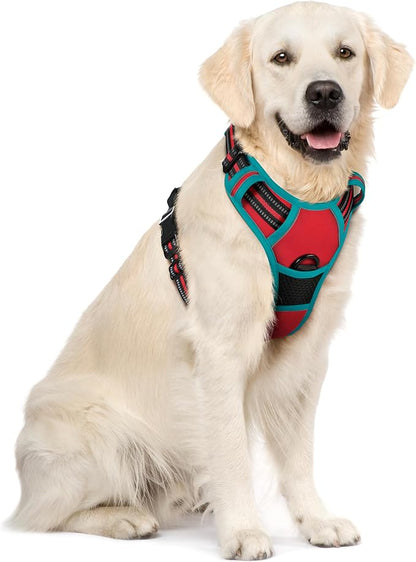 rabbitgoo Dog Harness No Pull with 2 Leash Clips, Adjustable Soft Padded, Reflective Oxford No Choke Pet Vest with Easy Control Handle for Large Dogs, Red & Teal, XL rabbitgoo