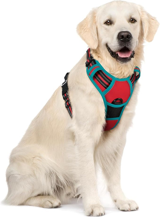 rabbitgoo Dog Harness No Pull with 2 Leash Clips, Adjustable Soft Padded, Reflective Oxford No Choke Pet Vest with Easy Control Handle for Large Dogs, Red & Teal, XL rabbitgoo