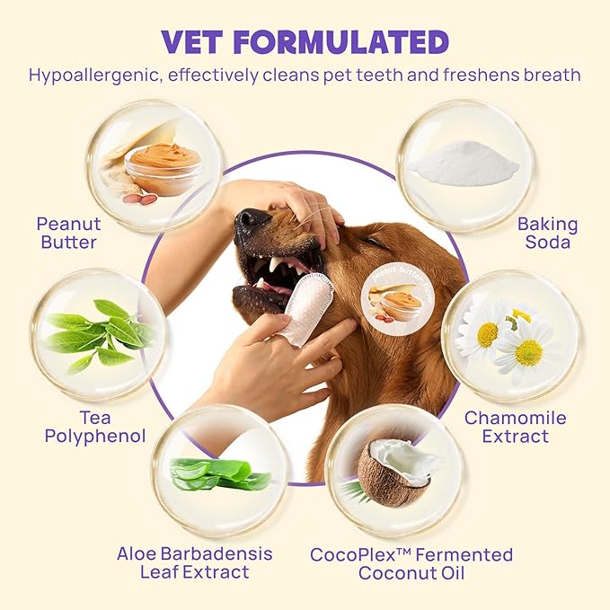 HICC PET Teeth Cleaning Wipes for Dogs & Cats, Remove Bad Breath by Removing Plaque and Tartar Buildup No-Rinse Dog Finger Toothbrush, Disposable Gentle Cleaning & Gum Care Pet Wipes, 50 Counts HICCPET