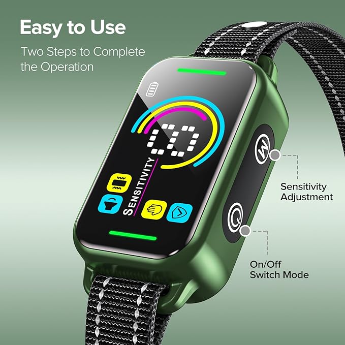 Dog Bark Collar, DINJOO Bark Collar for Large Medium Small Dogs,Smart Bark Collar,Rechargeable Anti Barking Training Collar with 8 Adjustable Sensitivity,Bark Collar with Beep（Dark Green） DINJOO