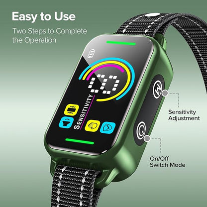 Dog Bark Collar, DINJOO Bark Collar for Large Medium Small Dogs,Smart Bark Collar,Rechargeable Anti Barking Training Collar with 8 Adjustable Sensitivity,Bark Collar with Beep（Dark Green） DINJOO