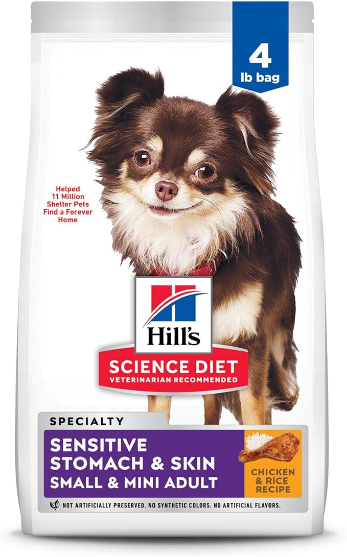 Hill's Science Diet Sensitive Stomach & Skin, Adult 1-6, Small & Mini Breeds Stomach & Skin Sensitivity Support, Dry Dog Food, Chicken Recipe, 4 lb Bag - PAWPICO