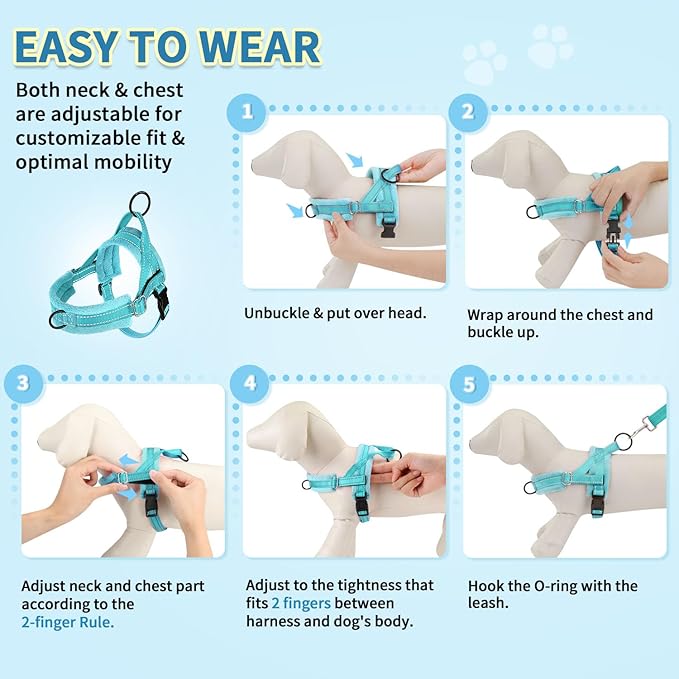SlowTon No Pull Small Dog Harness and Leash Set, Puppy Soft Vest Harness Neck & Chest Adjustable, Reflective Lightweight Harness & Anti-Twist Pet Lead Combo for Small Medium Dogs(BL-Front Clip,S) SlowTon