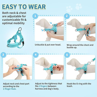 SlowTon No Pull Small Dog Harness and Leash Set, Puppy Soft Vest Harness Neck & Chest Adjustable, Reflective Lightweight Harness & Anti-Twist Pet Lead Combo for Small Medium Dogs (BL-Front Clip,XS) SlowTon