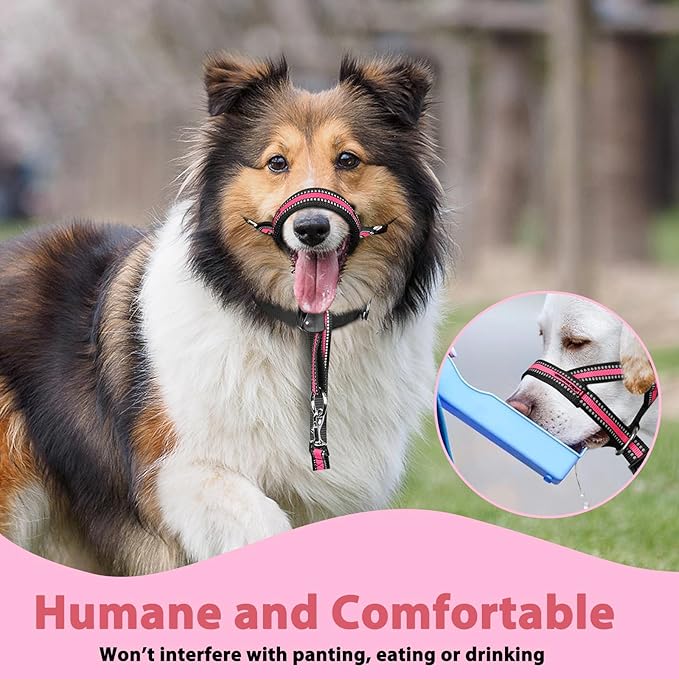 BARKLESS Soft Dog Head Collar, Padded No Pull Head Halter, Training Nose Leash with Safety Link for Medium Large Dogs, Adjustable Muzzle Leash, Easy Control for Walking Barkless