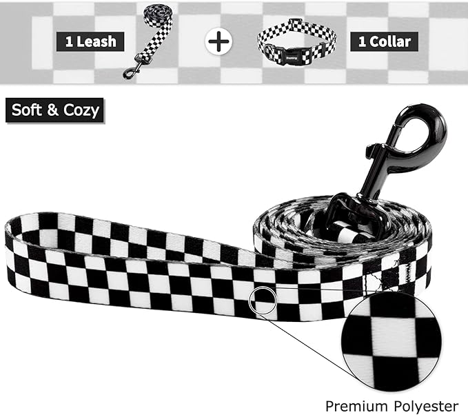 Ihoming Puppy Collar and Leash Set for Daily Outdoor Walking Running Training, Chess Board Design for Extra Small Boys Girls Dogs Cats Pets, XS-Up to 10LBS Ihoming
