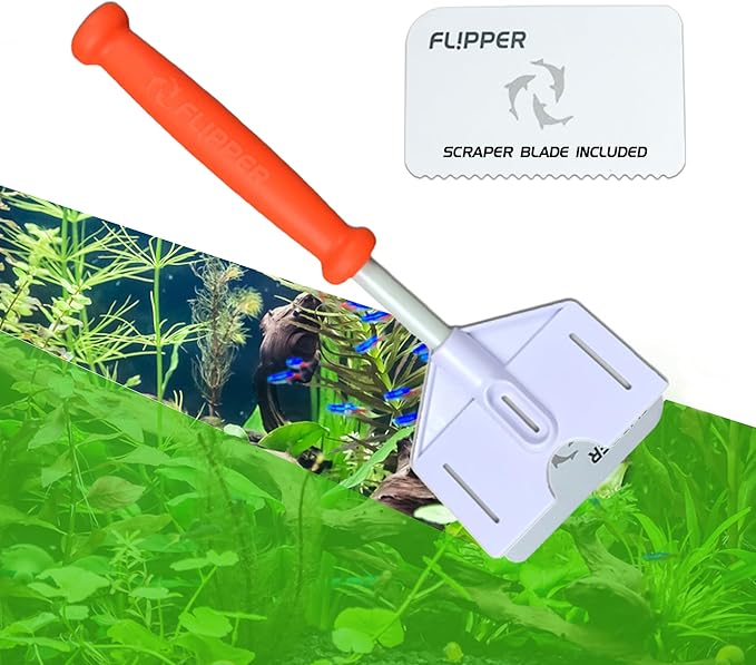 FL!PPER Flipper Platinum Aquarium Algae Scraper (10” Rigid Shaft) - Aquarium Glass Cleaner Tool with Serrated Blade - Algae Remover for Fish Tank Scraper for Glass Aquariums and Acrylic Tanks FLPPER