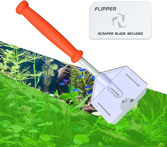 FL!PPER Flipper Platinum Aquarium Algae Scraper (10” Rigid Shaft) - Aquarium Glass Cleaner Tool with Serrated Blade - Algae Remover for Fish Tank Scraper for Glass Aquariums and Acrylic Tanks FLPPER