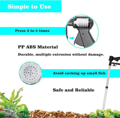 Carefree Fish Aquarium Gravel Cleaner 30In Fish Tank Water Changer Sand Vacuum with 37In Water Pipe Skimmer Net and Long Handle Sponge Alage Scraper Bewatermyfriend