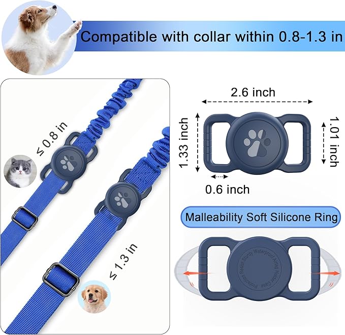 SANKALA Airtag Dog Collar Holder, [1 Pack] Waterproof Dog Airtag Holder, Silicone Full Body Covered Anti-Lost Protective Apple Air Tag Holder for Pet Collar - Fits All Width Collars, Blue SANKALA