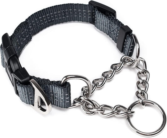 Mighty Paw Martingale Dog Collar 2.0 | Trainer Approved Limited Slip Collar with Stainless Steel Chain & Heavy Duty Buckle - Modified Cinch Collar for Gentle & Effective Pet Training - Small, Grey MightyPaw