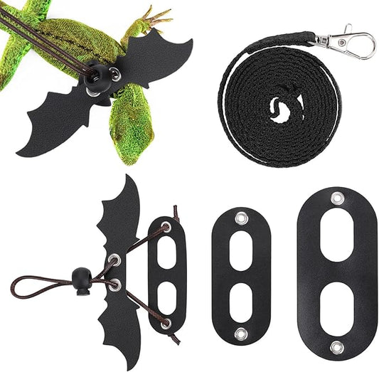 cobee Bearded Dragon Harness and Leash, 3 Pcs Adjustable Lizard Leashes, Soft Leather Reptile Lizard Leash with Cool Wings for Iguana Gecko Chameleon Amphibians Rat Small Pet Animals PAWPICO