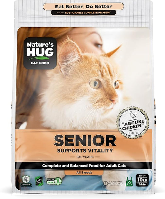 Nature's HUG Dry Cat Food, for Senior-All Breeds, 10 lb. Bag, Just Like Chicken Recipe, Grain Free & Hypoallergenic, Supports Microbiome Health, Sustainable Complete Protein & Balanced Nutrition - PAWPICO