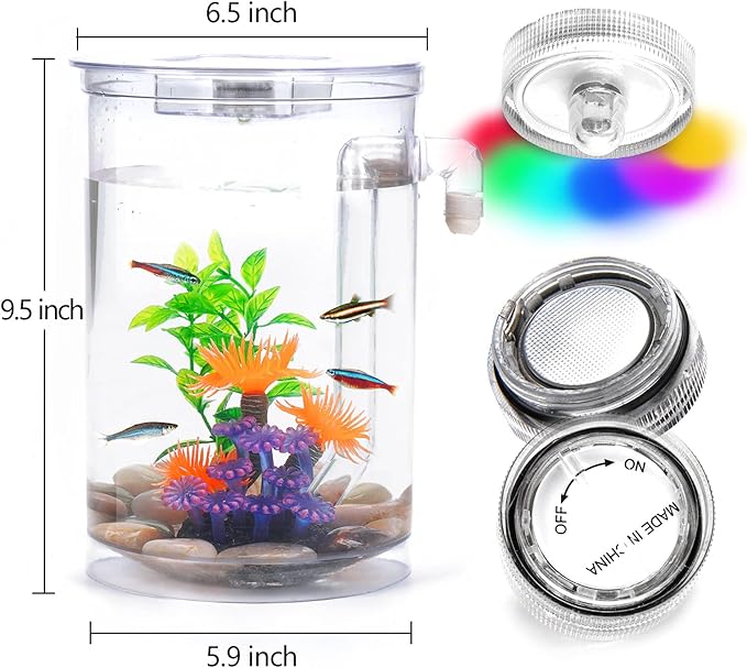 Betta Fish Tank, 360 Aquarium with LED Light, 1 Gallon Fish Bowl, Small Fish Tank Starter Kit, Beta Fish Tank Self Cleaning as Desktop Decoration for Office Home Room Decor Oltraman