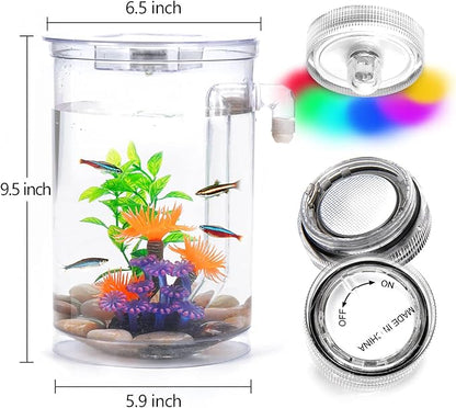 Betta Fish Tank, 360 Aquarium with LED Light, 1 Gallon Fish Bowl, Small Fish Tank Starter Kit, Beta Fish Tank Self Cleaning as Desktop Decoration for Office Home Room Decor Oltraman