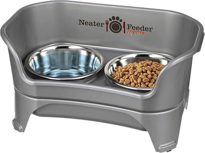 Neater Feeder - Express Model - Mess-Proof Dog Bowls (Medium/Large, Gunmetal Grey) – Made in USA – Elevated, No Spill, Non-Tip, Non-Slip, Raised Stainless Steel Food & Water Pet Bowls - PAWPICO