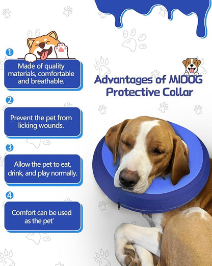 Dog Cone Collar for Small Medium Large Dogs for After Surgery, Pet Inflatable Neck Donut Collar Soft Protective Recovery Cone for Dogs and Cats-Alternative E Collar Does Not Block Vision-DarkBlue,L MIDOG