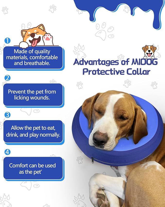 Dog Cone Collar for Small Medium Large Dogs for After Surgery, Pet Inflatable Neck Donut Collar Soft Protective Recovery Cone for Dogs and Cats-Alternative E Collar Does Not Block Vision-DarkBlue,S MIDOG