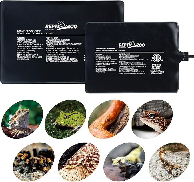 REPTI ZOO 8" X 12" Reptile Heat Pad Fast Heating Pad with Adjust Knob 16W Reptile Heat Mat for Turtles/Hermit Crabs/Bearded Dragons/Leopard Geckos/Snakes/Lizards, and Seed Germination REPTIZOO
