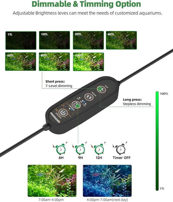 Aquarium Light, LED Full Spectrum Freshwater Aquarium Lights, Daylight/Moonlight Mode and stepless dimmable, Fish Tank Light with 6h/9h/12h Timer and Auto ON/Off (G 12-17 in) PRONORO