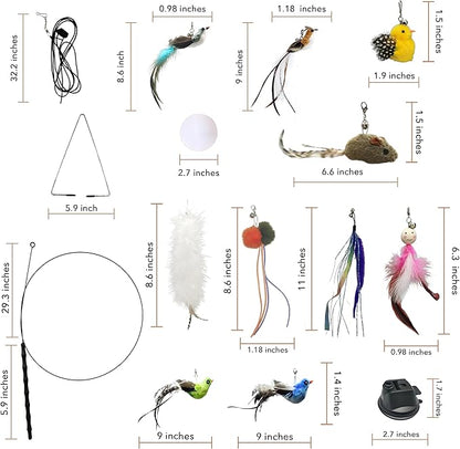 Interactive Bird Simulation Cat Feather Toy Set - Suction Cup Cat Toys for Indoor Cats, Natural Feathers, Bells & Easy Clip-On, Perfect for Indoor Cats - 2 Free Pads, Suctions to Ground - PAWPICO