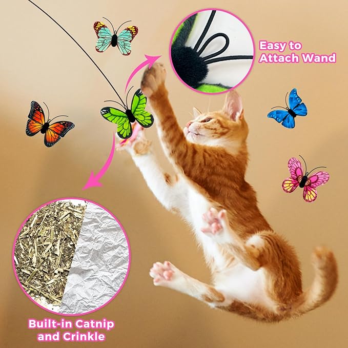 Catnip Toys for Indoor Cats, 5 Pack Butterfly Catnip Toys with Crinkle, Cat Toys for Indoor Cats & Kitten & Kitty - PAWPICO