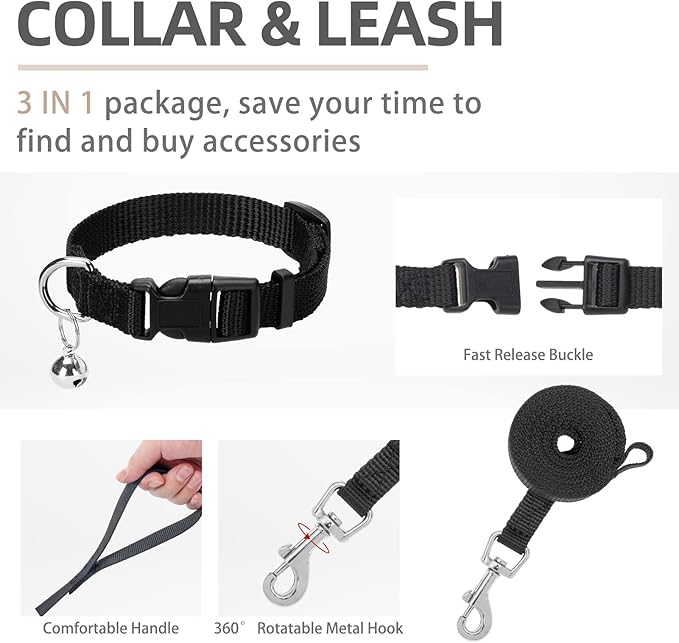 PUPTECK Adjustable Dog Harness Collar and Leash Set Step in No Pull Pet Harness for Small Medium Dogs Puppy and Cats Outdoor Walking Running, Soft Mesh Padded Reflective Vest Harnesses, Solid Black M PUPTECK