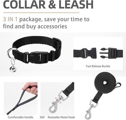 PUPTECK Adjustable Dog Harness Collar and Leash Set Step in No Pull Pet Harness for Small Medium Dogs Puppy and Cats Outdoor Walking Running, Soft Mesh Padded Reflective Vest Harnesses, Solid Black M PUPTECK