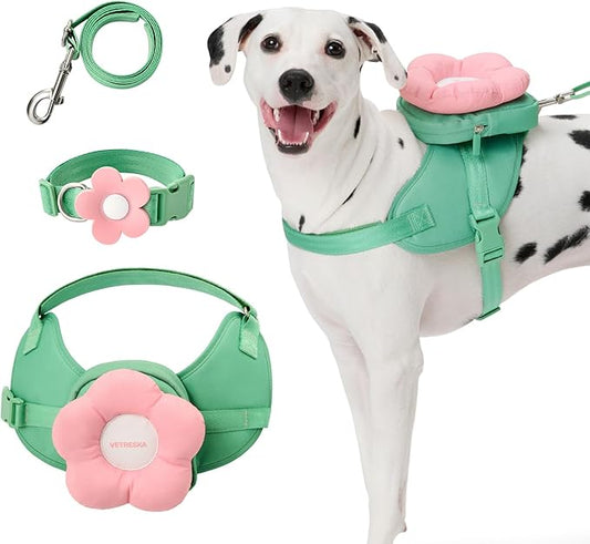VETRESKA Flora Dog Harness, Leash and Collar Set, No Pull Dog Vest Harness for Walking and Training, Adjustable, Easy Control and Soft Padded Pet Harness and Backpack for Small Medium Large Dogs, M VETRESKA