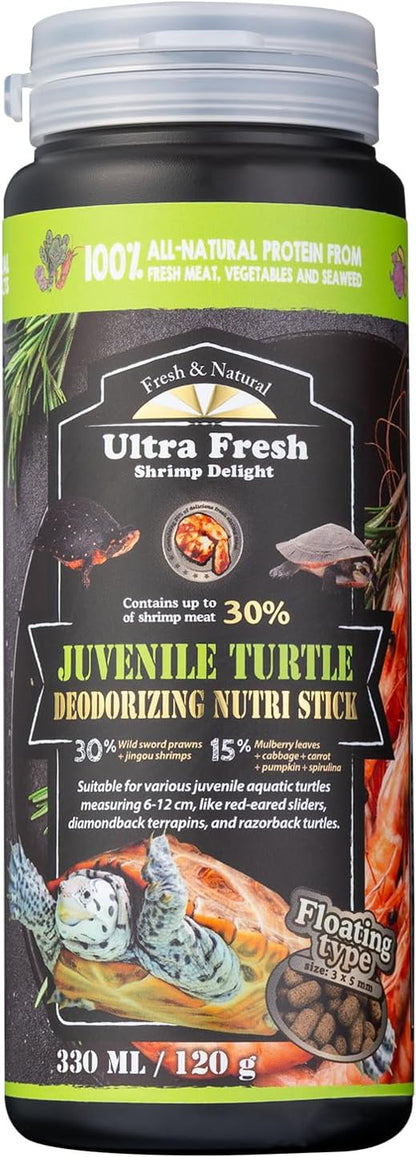 Ultra Fresh Floating Juvenile Turtle Food, All Natural Ingredients, Wild Sword Prawn, w/Deodorizing Probiotics, Juvenile Turtle Deodorizing Nutri Stick 3.35 oz UltraFresh-ShrimpDelight