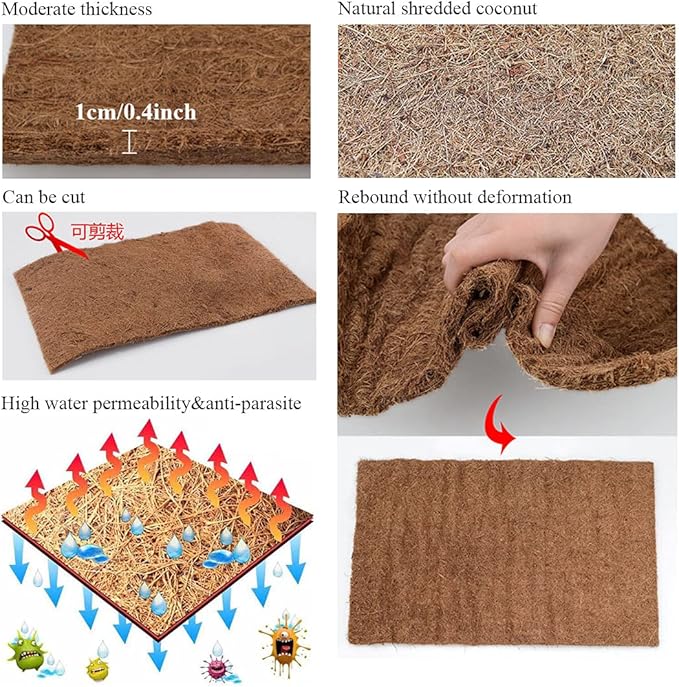 Hamiledyi Reptile Carpet Mat 19.7x11.8in Coconut Fiber Substrate,Lizard Cage Pad Tortoise Substrate Liner Snake Coco Liner for Bearded Dragon Snake Gecko Turtle Lizard Chamelon Iguana. Hamiledyi