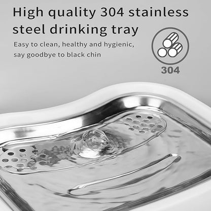 Meill Cat Water Fountain Stainless Steel, 85oz/2.5L Wireless Pet Fountain Battery Operated, 220° Automatic Sensing Circulating Dog Drinking Dispenser, Silent Pump for Indoor Use, Easy to Clean, White - PAWPICO