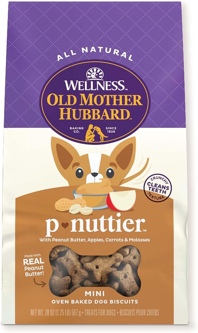 Wellness Old Mother Hubbard Classic P-Nuttier Natural Dog Treats, Crunchy Oven-Baked Biscuits, Ideal for Training, Mini Size, 20 ounce bag - PAWPICO