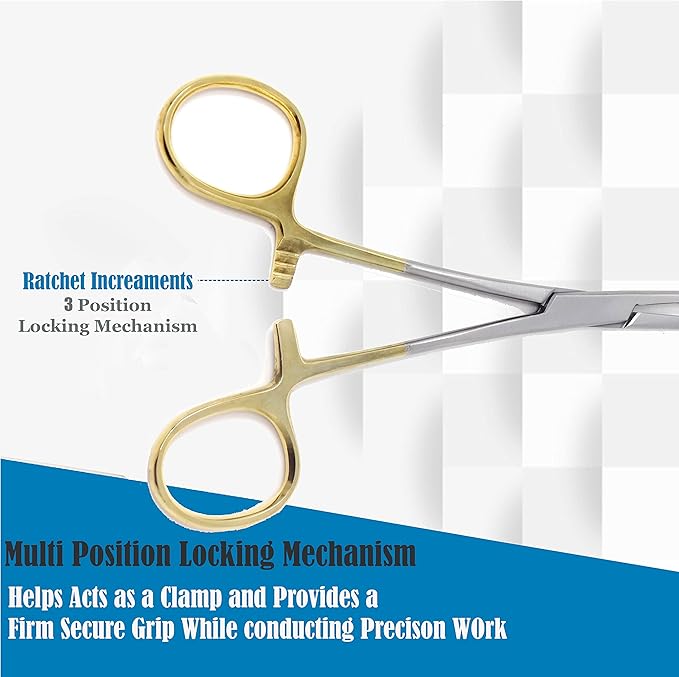 Dog Pet Ear/Nose Hair Puller Grooming Hemostat Locking Forceps Pliers, 5.5" (14cm), Straight (Gold Handle) A2Z+SCILAB