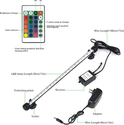 LED Aquarium Lights, RGB Fish Tank Lights Underwater IP68 Waterproof Submersible Remote Control Tank Lid Lights Colored Adjustable Fish Aquarium Tank Waterfall Lighting, 15 inch S+SMIFUL
