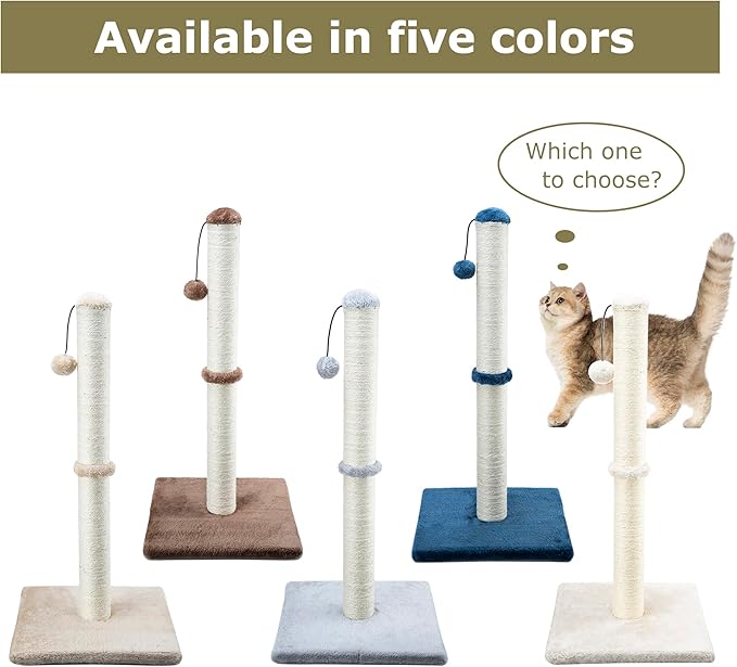 Dimaka 34" Tall Cat Scratching Post for Large Cats and Kittens, High Vertical Scratcher with Premium Natural Sisal Rope and Interactive Hanging Ball for Indoor Cats (Dark Brown, 34 inches) - PAWPICO