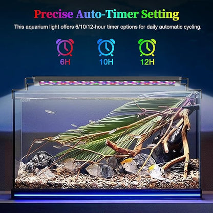 Aquarium Light for Fish Tank, Full Spectrum LED Aquarium Light for Plants, Adjustable Brightness, Timer Auto On/Off, White Blue Red Green Pink LEDs with Extendable Brackets for 48-54 Inch Tanks KINGDANS