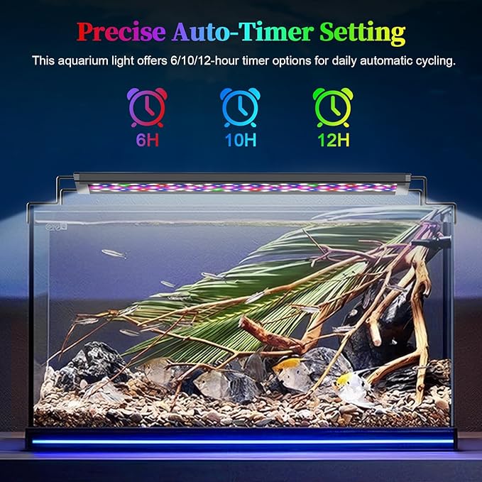 Aquarium Light for Fish Tank, Full Spectrum LED Aquarium Light for Plants, Adjustable Brightness, Timer Auto On/Off, White Blue Red Green Pink LEDs with Extendable Brackets for 30-36 Inch Tanks KINGDANS