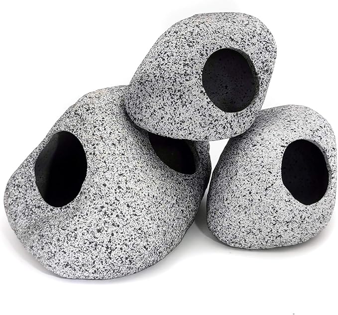 JIH Aquarium Decorations Rock, Ceramic Shelters - Shrimp Habitat, Breeding Tube, Hiding cave, Stackable Fish Tank Decor Cave for Hiding, Betta Fish (J101+J001x2) JIH