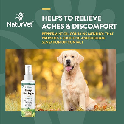 NaturVet Hemp Joint Topical Spray with Ginger for Dogs, 6oz Liquid, Made in The USA NaturVet