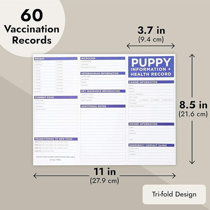 Okuna Outpost 60 Pack Puppy Vaccination Record Cards, Canine Health Record Books for Dogs (Tri-Fold Design, 8.5x11 Inch) Okuna+Outpost