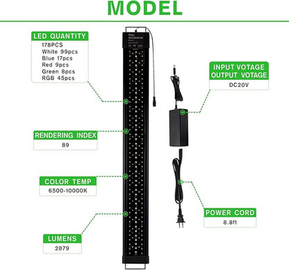 hygger Aquarium Programmable LED Light, for 36~42in Long Full Spectrum Plant Fish Tank Light with LCD Setting Display, 7 Colors, Sunrise Sunset Moon and DIY Mode, for Novices Advanced Players hygger